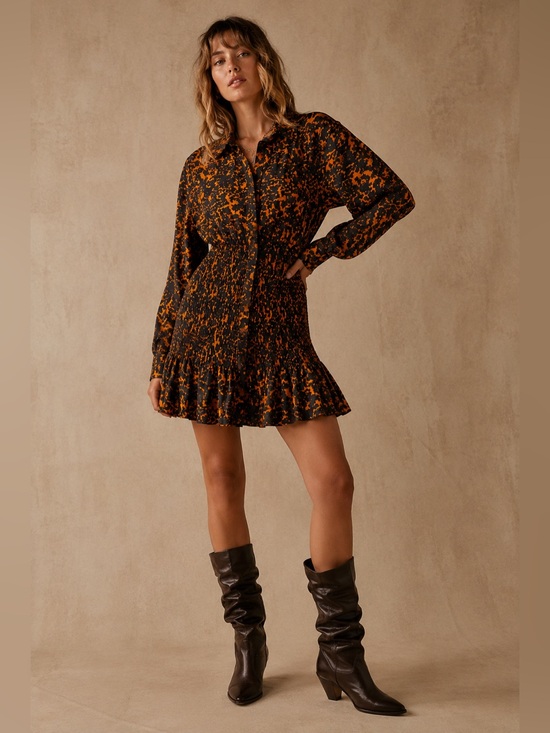 Third Form Dresses & Skirts - Free People x Third Form Blur Out Shirred Shirt Dress NWT Orange Abstract US 8